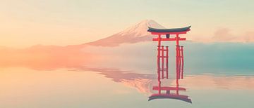 Torii met Fuji in het ochtendlicht van Poster Art Shop