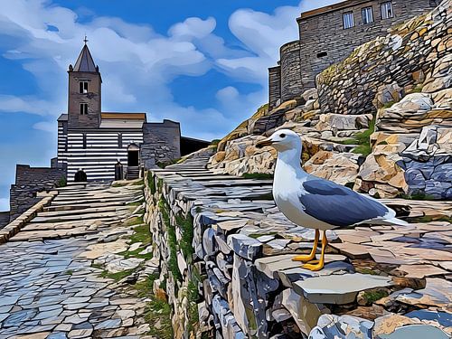 Portovenere Küstenlandschaft mit Möwe