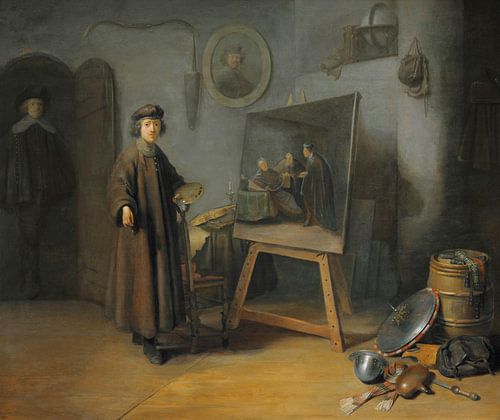 Een schilder in zijn atelier, Rembrandt...