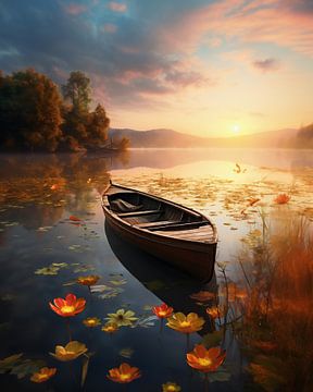 Boot in de herfst op het meer van fernlichtsicht