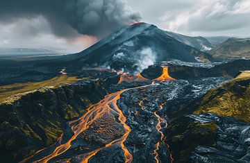 Het vulkanische hart van IJsland van bovenaf van fernlichtsicht