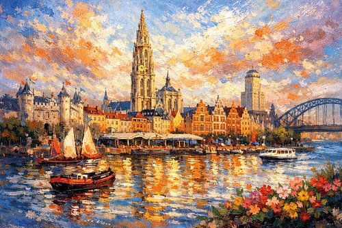 Antwerpen, België een impressionistisch schilderij
