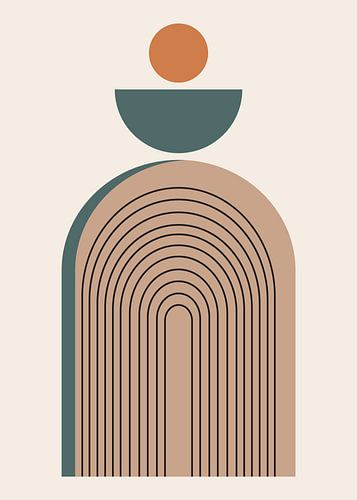 Illustrations abstraites minimalistes de style moderne du milieu du siècle, composées de formes géométriques et de lignes, dans des tons chauds et terreux