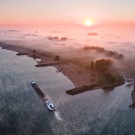 Panorama of a foggy autumn morning on the Ooijpolder by Luc van der Krabben