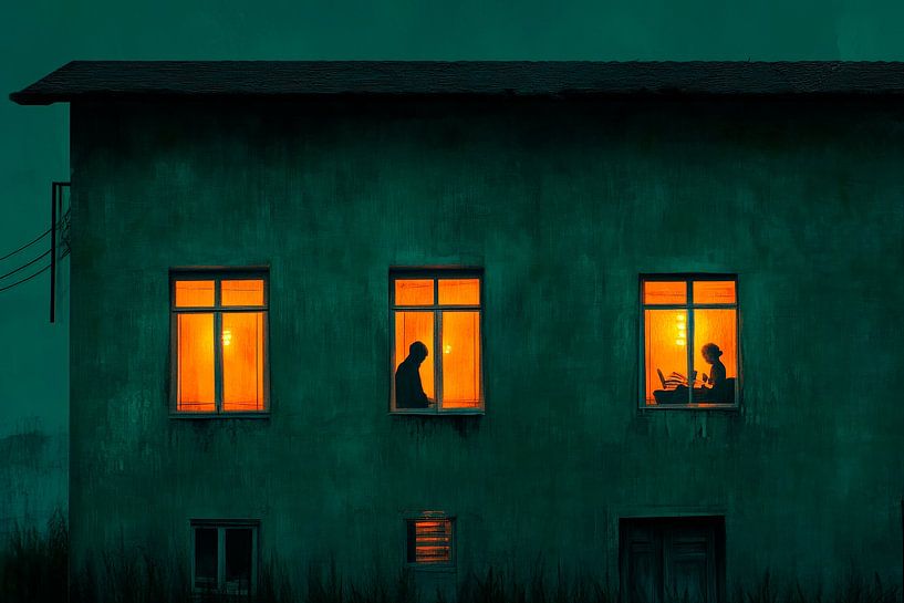 Stimmungsvolles Haus bei Nacht – Beleuchtet von Poster Art Shop