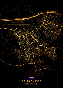 Spijkenisse Stadsplattegrond Modern Zwart Goud van Kenda Maruyama