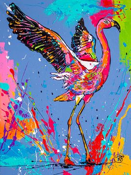 Dansende Flamingo van Happy Paintings