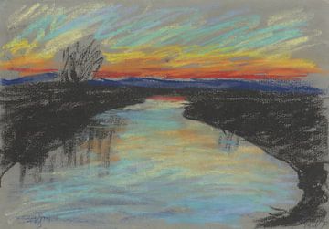 Red Dawn over a River (1929-1930) van Zoltán Palugyay van Peter Balan