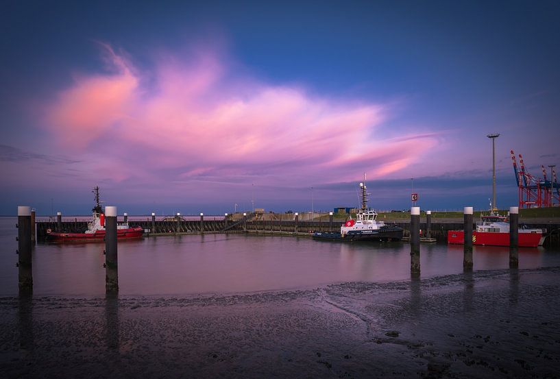 Little harbor with pink cloud by Jan Georg Meijer
