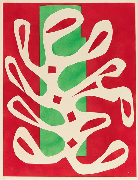 Henri Matisse, Algue blanche sur fond rouge et vert  van Meesterlijcke Meesters