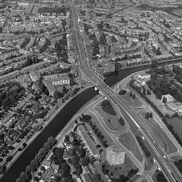 1977: Historic black and white aerial photograph of the Hoornbrug, by Frans Rombout