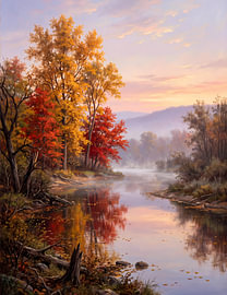 Wandbild: Herbstliche Flusslandschaft von haroulita