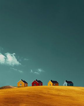 Kleurrijke huizen in Noorwegen van fernlichtsicht