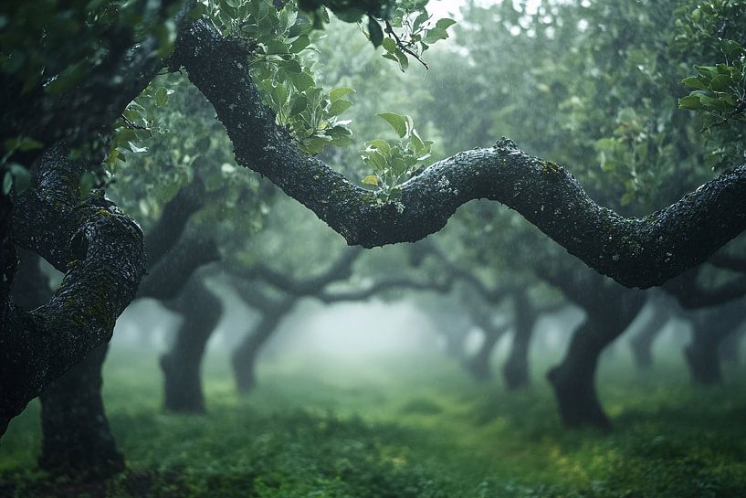 Verger de pommiers mystique dans la brume par Art & Soul Creations