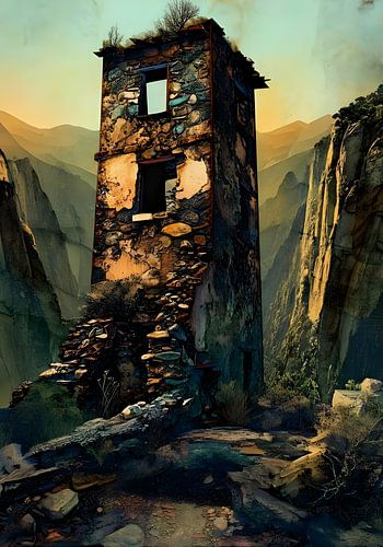 Torenruïnes bij een ravijn