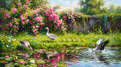 Geese by the Pond
