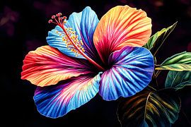 Bunte Hibiskusblüte mit Blättern von Imperial Art House