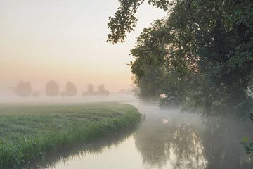 Landschap met water, bomen en nevel van Dirk van Egmond