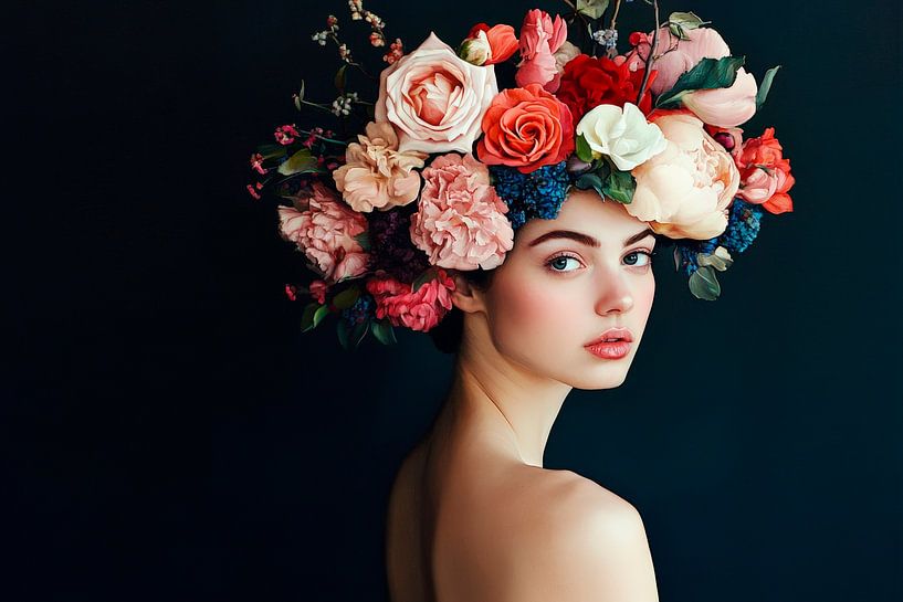 Flower crown portrait with elegance by Poster Art Shop
