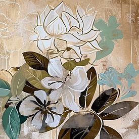 Fleurs Tons naturels Vert sur Caprices d'Art