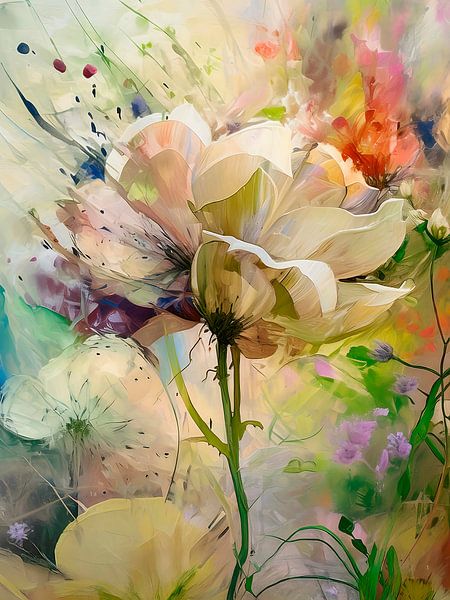 Nieuw landelijk schilderij van een roomwitte Roos. van Studio Pieternel