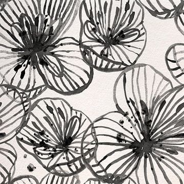 Moderne abstrakte botanische schwarze Aquarellblumen von Dina Dankers