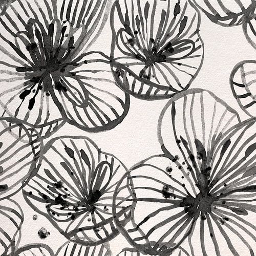 Fleurs modernes abstraites, botaniques, aquarelles noires.