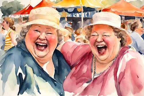 2 gezellige dames met hoed op de kermis