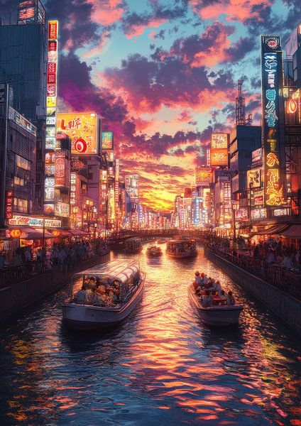 Sonnenuntergang am Osaka-Kanal von Artivisual