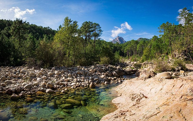 Rock formation and reflection in Solenzara River, Corsica, France by Emel Malms
