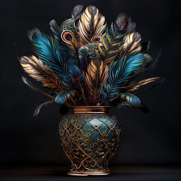 Stillleben Vase mit exotischen Federn (6) von Rene Ladenius Digital Art