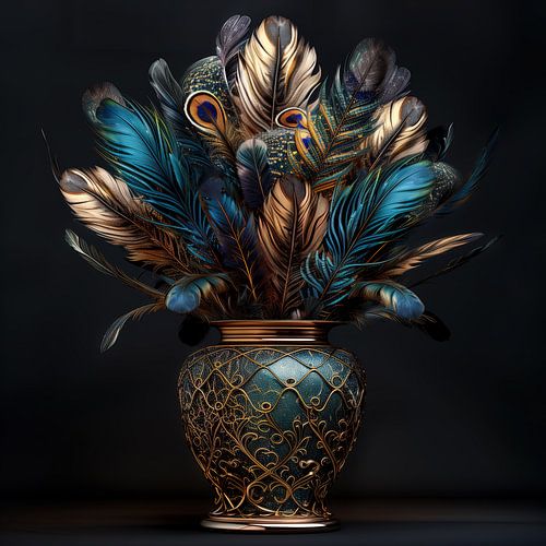 Nature morte vase avec plumes exotiques (6)