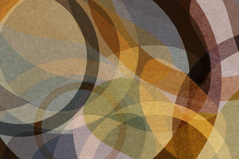 Retro geometry. Modern abstract organic shapes in green, yellow, brown, blue by Dina Dankers