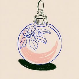 Minimalist illustration of a bauble with holly leaf and soft pastel colours by But First Framing