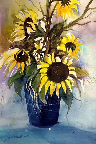 Sunflowers in Vase by Johann Pickl