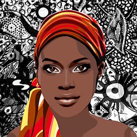 Portret van een Afrikaanse vrouw op zwart/witte achtergrond van Jole Art (Annejole Jacobs - de Jongh)