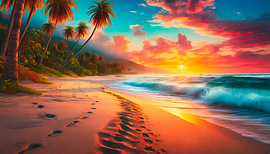 Zonsondergang op het strand