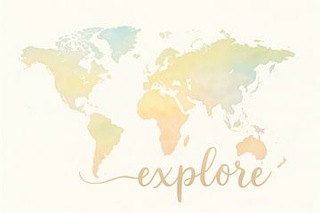Pastellfarbene Weltkarte mit Explore von Art & Soul Creations
