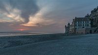 Zonsondergang bij Mont Saint Michel, Frankrijk