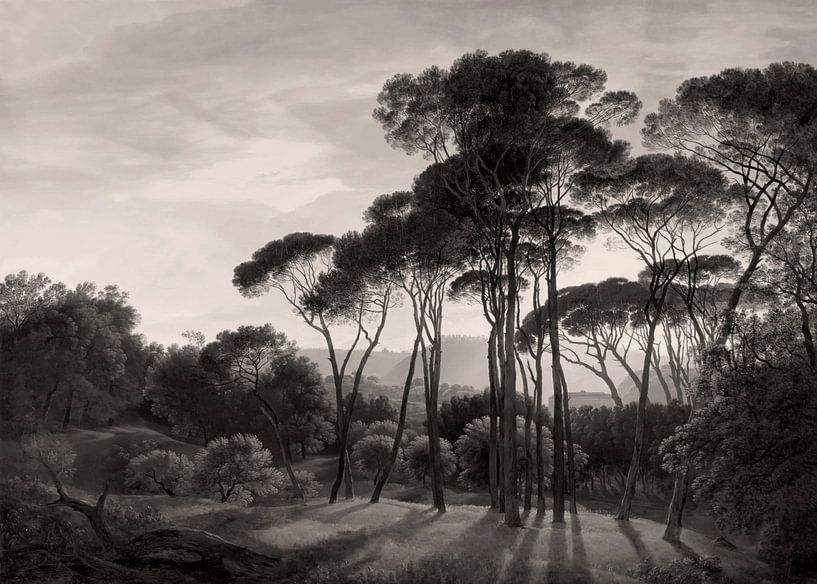 Italian landscape with umbrella pines, Hendrik Voogd | Warm black