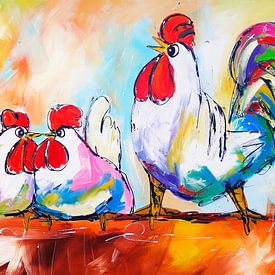 Chickens on stick by Vrolijk Schilderij