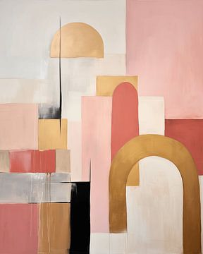 Minimalistisch modern en abstract in roze en goud van Studio Allee