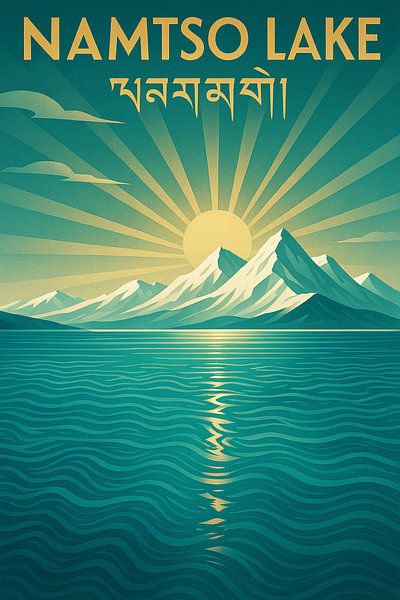 Namtso See Tibet Kunstdruck - Heiliger See &amp; Schneebedeckte Berge Poster von Travel Shop