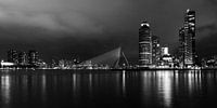 Rotterdam bei Nacht, Panorama schwarz / weiß von Maurice Verschuur Miniaturansicht