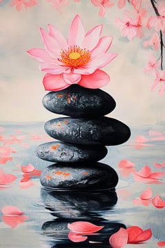 Lotusbloesem op stenen - vrede en harmonie van Poster Art Shop