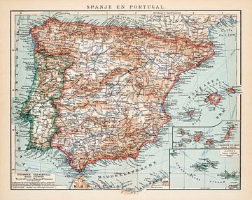 Vintage-Karte Spanien und Portugal von Studio Wunderkammer