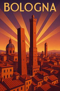 Bologna Art Deco Poster – Two Towers Vintage Print
