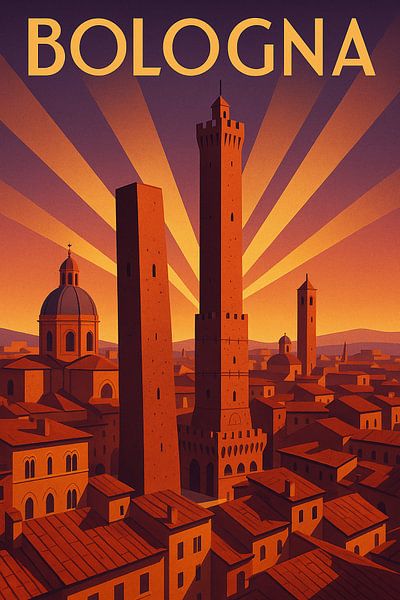 Bologna Art Deco Poster – Two Towers Vintage Print by Travel Shop