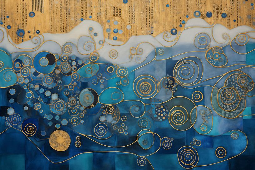 Waves and Spirals in Blue and Gold by Whale & Sons