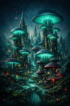 Mycelium Metropolis – Biolumineszierende Pilzstadt